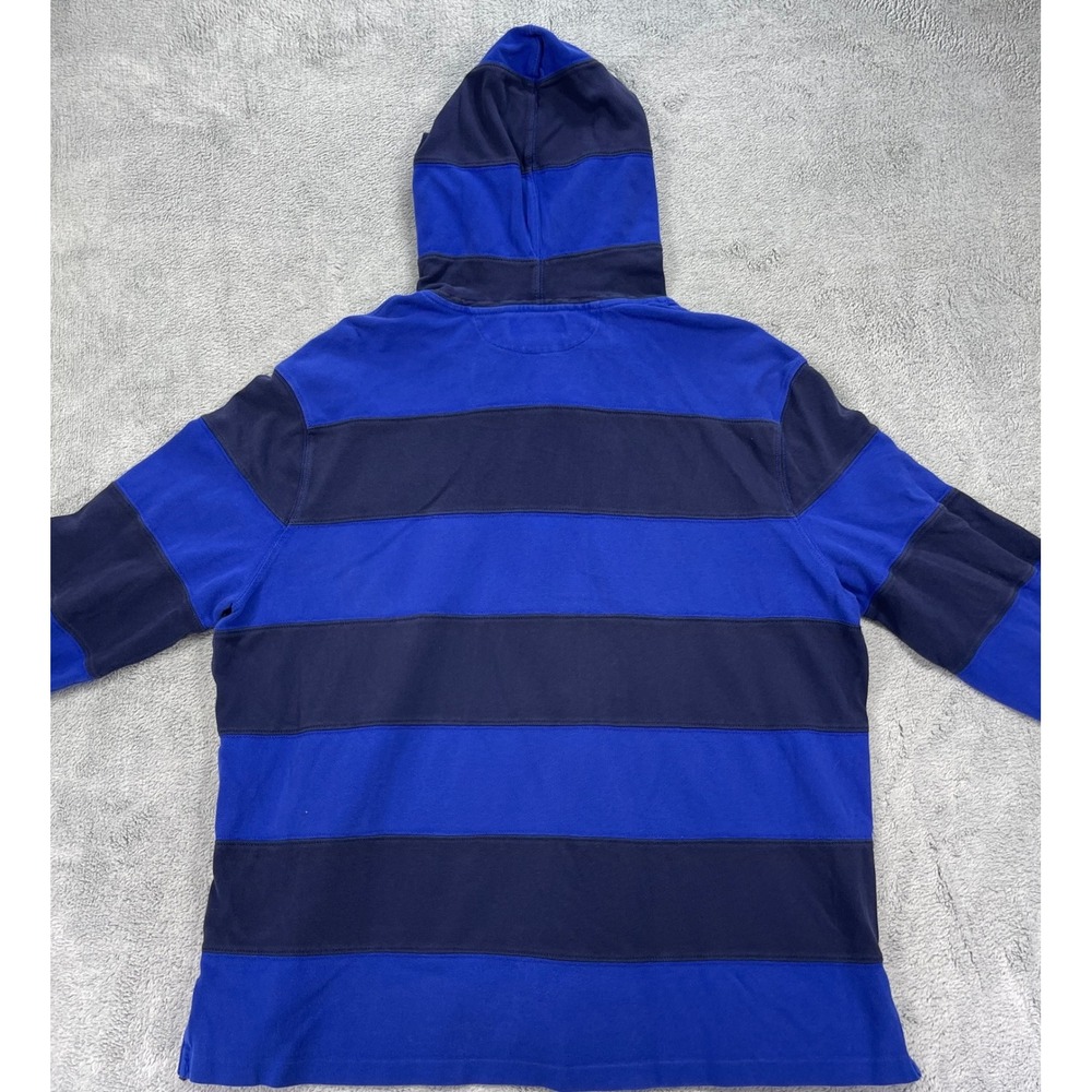 Polo Ralph Lauren Rugby Hoodie Mens XL Blue Striped Long Sleeve Polo Shirt Y2K - Picture 6 of 12